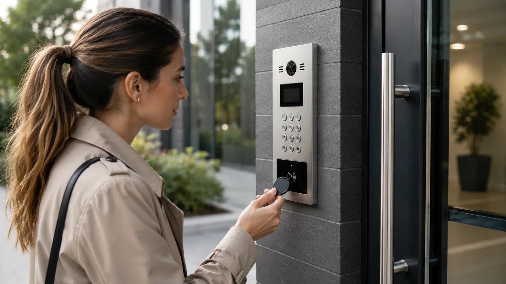 Access control reader and electric strike on a City of London office entrance