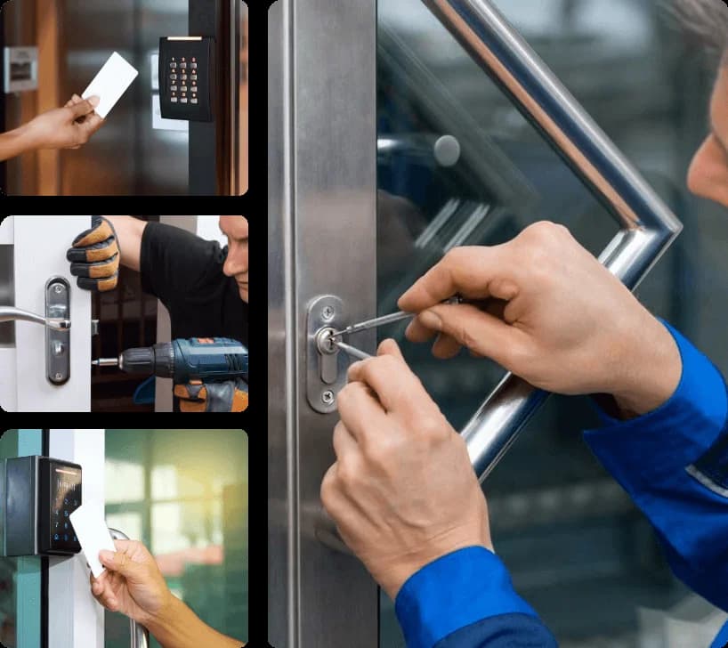 Commercial steel and glass office door with euro cylinder and closer in the City of London